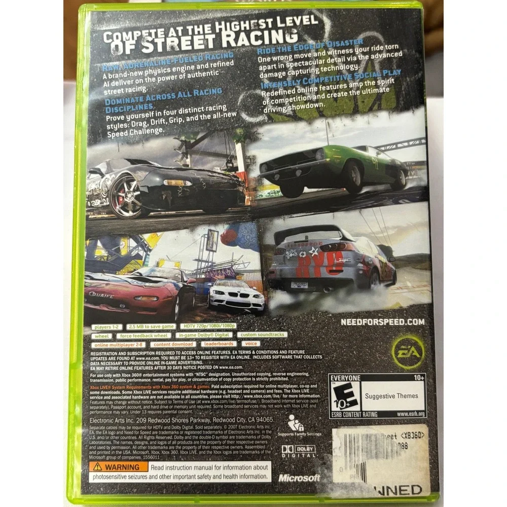 Xbox 360 Need for Speed ProStreet Racing Video Game‎ Complete with Case Disc